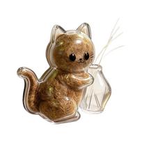 Pet Fur Whiskers Keepsake Storage Box, Clear Cat‑Shaped Fridge Magnet, Portable Memorial Hair Collector Capsule, DIY brown