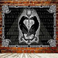 Norse Mythology Vikings Tapestry Mysterious Ancient Runes Totem Tapestries Wall Hanging Art for Living Room Bedroom Home Decor 74x94cm(29x37in) black