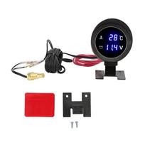 Apvalus LCD 2-in-1 Temperatūros ir Įtampos Matuoklis Mėlynas Apšvietimas Voltmeterio Indikatorius LED Skaitmeninis Temperatūros Matuoklis Motociklui juoda