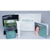 PURILUX Pre & Probiotic cosmetics, clutch bag with face cream, soap, konjac sponge, riebios ir į aknę linkusios odos priemonių rinkinys