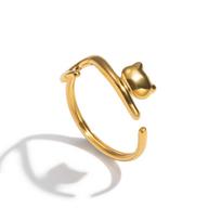 Nerūdijančio plieno takso šuo ir katė žiedai, inkrustuoti baltais cirkoniais, atviri dešrelės šuns žiedai moterims, reguliuojami gyvūnų papuošalai resizable&Gold-color beige