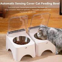 Automatic Intelligent Cat Dog Feeder Bowl Stylish For Look Automatic Sensing Feeder Hygienic Sturdy Transparent Lid gray