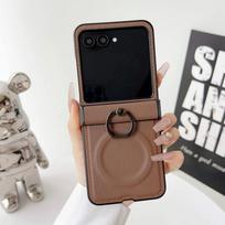 Ring Holder Leather Case for Samsung Galaxy Z Flip 7 6  zflip 3 4 Magnetic Bracket Stand Matte Shockproof Cover Galaxy Z Flip3 5G black