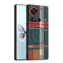 For ZTE nubia Z70 Z70S Ultra Case Red Green Stripe Pattern Leather Magsafe Individual Metal Keys Matte Anti-Slip Grip Soft Cover Artificial leather&ZTE nubia Z70 Ultra black