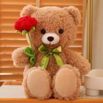 Qixi Festival Rose Bear Gift: Plush Teddy Bear Bouquet for Girlfriend's Birthday or Valentine's Day Gift Bag Only brown