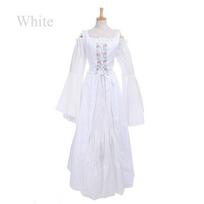 Women's Square Neck Long Sleeve Maxi Dress Flare Fit Mid Waist Vintage Renaissance Two Piece Lace Up Medieval Dress S balta
