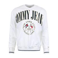 Tommy Hilfiger apvalios apykaklės megztinis ilgomis rankovėmis su raidžių spauda vyriškas džemperis Baltas DM15024 L white