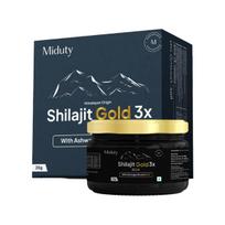 Miduty Shilajit Gold 3X Resin 500–1000mg Serving - Pure Himalayan Shilajit with Gold & Ashwagandha - 100% Ayurvedic - Coffee Free Formula - Lab