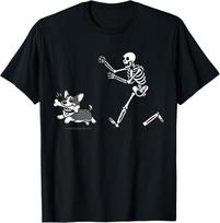 Skeleton Chasing Corgi Halloween Vibe Corgi Dog Lover T-Shirt  unisex T-Shirt 2XL black