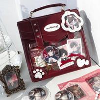 Japanese Sweet Anime Ita Bag Women Girls Badge Transparent Square Backpack Ladies Leather Cartoon Multifunctional Shoulder Bags 26x26x8cm juoda