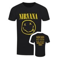 Nirvana T-Shirt Happy Face Flower Sniffin Kurt Cobain Band Official Black New L yellow