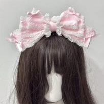 Lolita Retor Aksesuarai Didelė Nėriniuota Kaspinė Galvos Juosta Saldus Plaukų Lankelis Cosplay Galvos Apdangalas Mergaitėms Dovana šviesiai rausvos spalvos