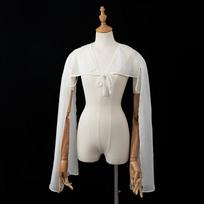 White Chiffon Long Flare Sleeve Shrug, Front Tie Sheer Capelet, Vintage Wedding Bridal Bolero Lolita Photoshoot Cover Up L balta