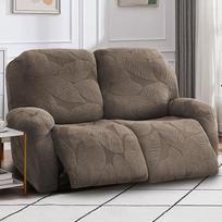 2Seater Jacquard Recliner Sofa Cover for Living Room Reclining Armchair Cover with Side Pocket Washable Couch Slipcover Loveseat gray