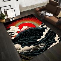 Retro Japanese Style Carpet with Mount Fuji and Rising Sun Design Suitable for use as an anti-slip for living room bedroom sofas 40x60cm( 15x23in ) gray