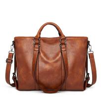 Moteriška madinga minkšta odinė didelės talpos nešiojimo rankinė Vieno peties rankinė Retro lagaminas 39cm*12cm*27cm ruda