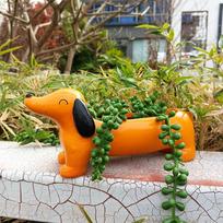Cute Dog Plant Pot Dachshund Flower Pot Resin Flower Planter Succulent Flower Planter Aesthetic For Indoor Outdoor Garden Decor oranžinė