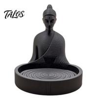 Buddha Incense Holder Meditation Stick Holder, 3D Printed Burner with Ripple Matte Black Ash Tray, Desktop Ornament for Yoga Room Home Office juoda