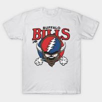 Asian Size Men Black Print T-shirt Buffalo Bills Grateful Style – Wild Retro Football Fan No-Cut Heat Transfer Print Cotton Tshirt 3XL balta