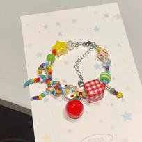 Summer dopamine bow necklace niche design sense collarbone chain sweet love colored beads white