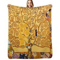 Gustav Klimt tree of life Throw Blanket Anti Shedding Soft Fuzzy Blanket for Home 102x76cm(40x30in) beige