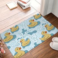 Rubber Duck Illustration Mat, Yellow Ducks with Waves on Light Blue Background, Polyester Rug for Indoor Home Decor 40x60cm gray