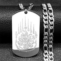 Thai Buddhist Scriptures Lotus Tag Nine-tailed Fox Pendant Necklace for Women Men Stainless Steel Gold Color Buddhism Jewelry gray