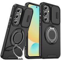 For Samsung A27 Case Galaxy A57 A37 A56 A36 A26 Cover Magnetic Ring Armor Slide Camera Lens Case Magsafe Wireless Charge Cover Galaxy A27 black