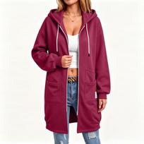 Women's Long Zip-Up Hooded Sweatshirt with Pockets for Casual Everyday Wear XXL rožinė
