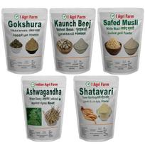 Iagrifarm Ashwagandha, Kaunch Beej, Gokhru chota, Safed Musli And Shatavari Powder (Pack of 5, each 50g)