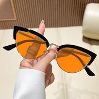 Metal Half-Frame Night Vision Anti-Blue Light Glasses Orange & Red Lenses Unisex Fashion Cat-Eye Gaming Eye Protection Glasses yellow