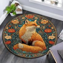 Fox Round Area Rug,Carpet Rug for Living Room Bedroom Sofa Playroom Decor,Non-slip Floor Mat 80cmx80cm brown
