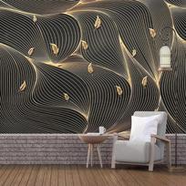 Nuotraukų tapetai Šiuolaikinės abstrakčios linijos geometrinės aukso lapų freskos Svetainės miegamojo prabangios namų dekoro tapetai 250 cm(W) x 175 cm(H) gray