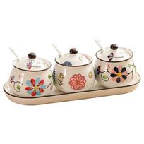 4 Piece Ceramic Spices Container Set Includes Decorative Tray Durable Kitchens Organizers for Spices Condiments 1 beige