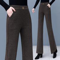 Women's Winter Velvet High-Waisted Micro-Flare Woolen Pants - Slimming Mom Style for Middle-Aged 3XL/31 for 130-140 jin
