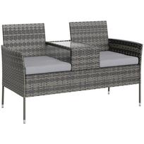 Dvi vietos rotango kėdė su viduriniu staliuku - Anglies pilka 135 x 64 x 81 cm