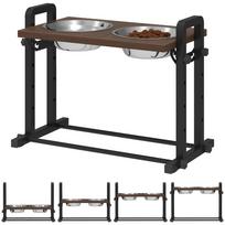 Raised Dog Bowls with Stand, 4 Heights Adjustable Pet Feeder with 3 Adjustable Angles for Small, Medium & Large Breeds, Brown 48 x 26 x 36.5 cm ruda