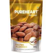 Pureheart Dry Roasted Nutreat Salted Almonds (200 gm) Natural Premium California Almond Nuts/Dry Fruit, Crunchy & Delicious Almonds - Resealable Pouch 200GM brown