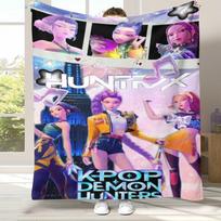 K-Pop Demonas Medžiotojai Auksiniai Saja Berniukai Flanelinis pledas, Itin minkštas šiltas pliušinis užtiesalas namų miegamojo lovos sofos uždangalui biuro piknikui 75x90cm pink