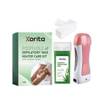 Roll on Waxing Kit for Hair Removal, Portable Depilatory Wax Heater Kit with Aloe Vera Wax & Strips for Full Body Hair Removal, Gentle Smooth Skin at 1set