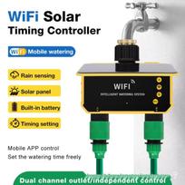 Dual Outlet Solar WiFi Water Valve Timer for Irrigation and Pool/Lawn Watering BSP Thread 3/4" Imperial yellow