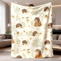 2026 New Flannel Blanket Featuring an Adorable Hedgehog Design, The Ideal Gift. Digital Print Flannel Throw Blanket, Cozy And Warm, Perfect for Any Se 75X95CM beige