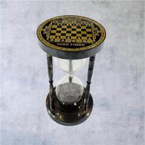 Chess Theme Sand Timer  Brass Hourglass with Black Sand Decorative Timer for Game Table  Home Decor black