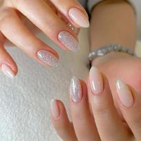 24 Pieces Acrylic Press On Nail Medium Almond False Nail Glossy Glitters Designs Artificial Nail for Easy Application 1 gray