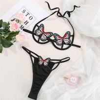 Products, new European and American erotic underwear, sexy hollow butterfly split bikini two-piece set XXL white
