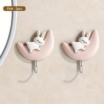 Adorable Cute Rabbit Creative New Hook, Bohemian Dopamine Color Clothes Hook, Clothes and Hat Hook, Bedroom Porch Bathroom Decoration 2pcs rožinė