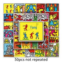 50 Keith Haring Cartoon Street Art Stickers for Laptops, Suitcases, and Refrigerators white