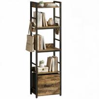 4 lentynų knygų spinta, siaura knygų spinta su stalčiumi, 8 kabliukai, metalinis rėmas, rustic brown 39 x 26 x 136.5 cm