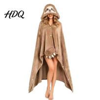 Home Relaxation Wear Halloween Wearable Blanket Hoodie Cozy Hooded Highland Cow Cape Soft Coral Fleece Shawl Wrap Plush Sloth Black Cat Cloak black