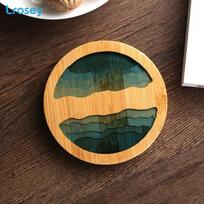 Art Coaster Placemat Fresh Wood Cup Holder Table Mat Pad Non-slip Heat Insulation Cup Mat Kitchen Accessories Coffee Cup Coaster 1pc beige